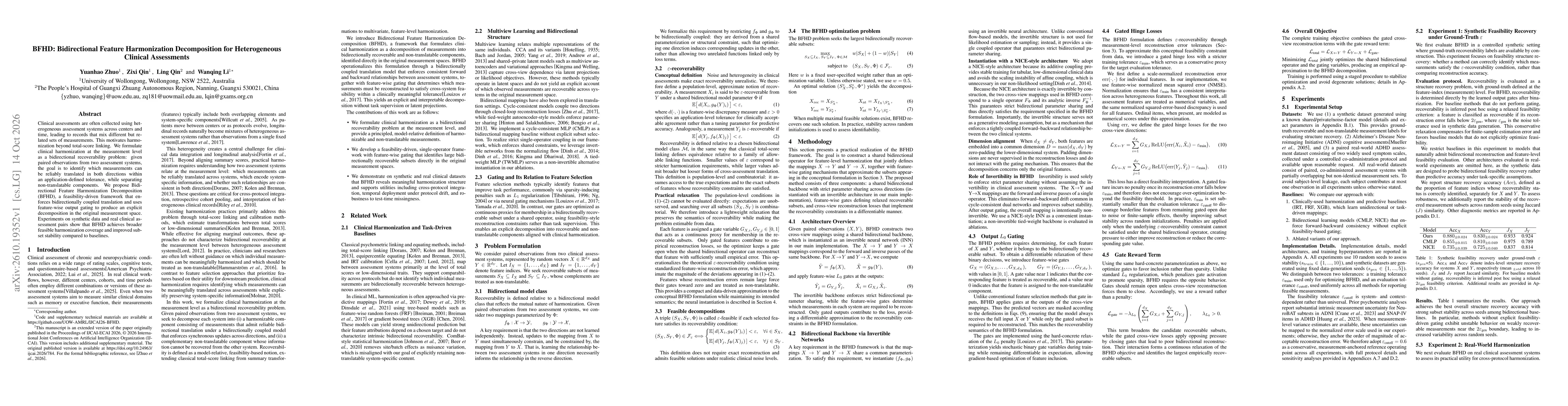 Thumbnail for BFHD: Bidirectional Feature Harmonization Decomposition for Heterogeneous Clinical Assessments
