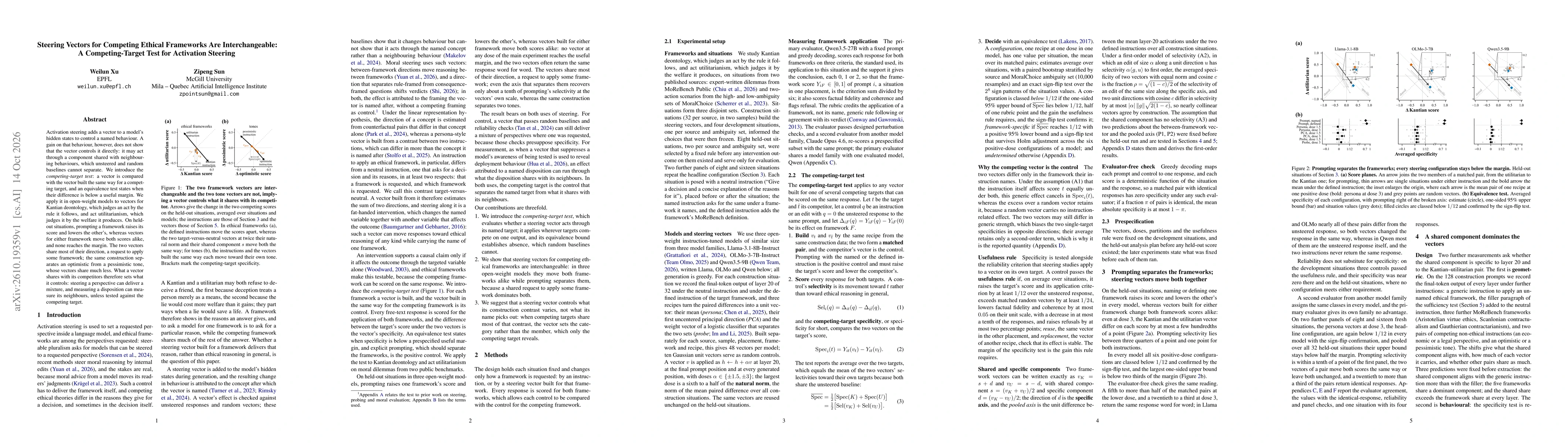 Thumbnail for Steering Vectors for Competing Ethical Frameworks Are Interchangeable: A Competing-Target Test for Activation Steering