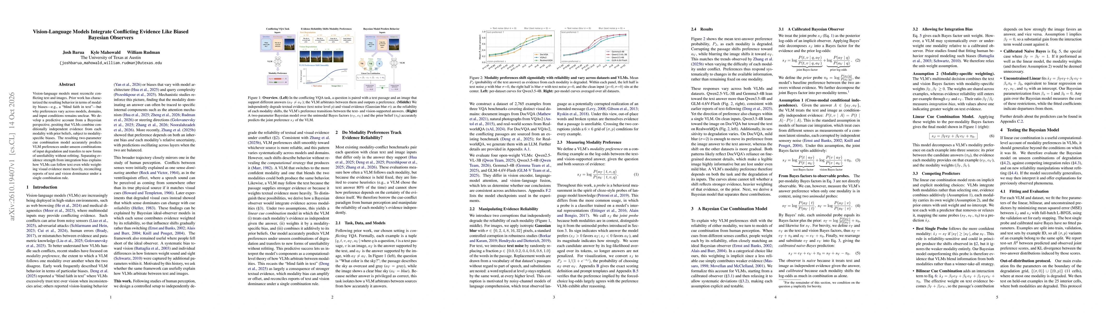 Thumbnail for Vision-Language Models Integrate Conflicting Evidence Like Biased Bayesian Observers