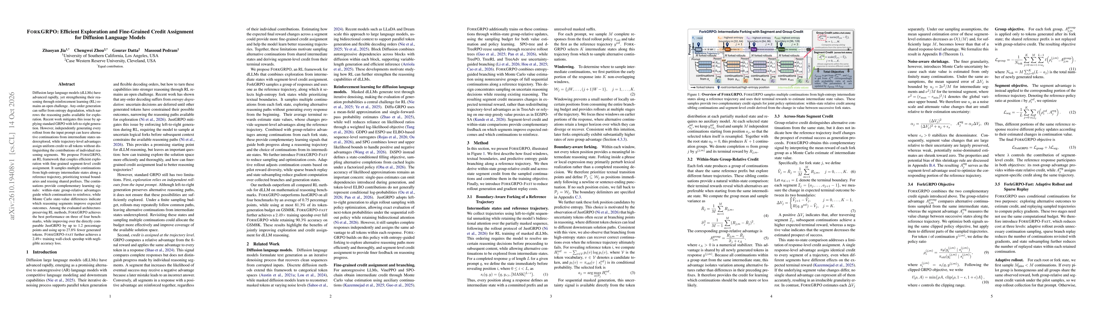 Thumbnail for ForkGRPO: Efficient Exploration and Fine-Grained Credit Assignment for Diffusion Language Models