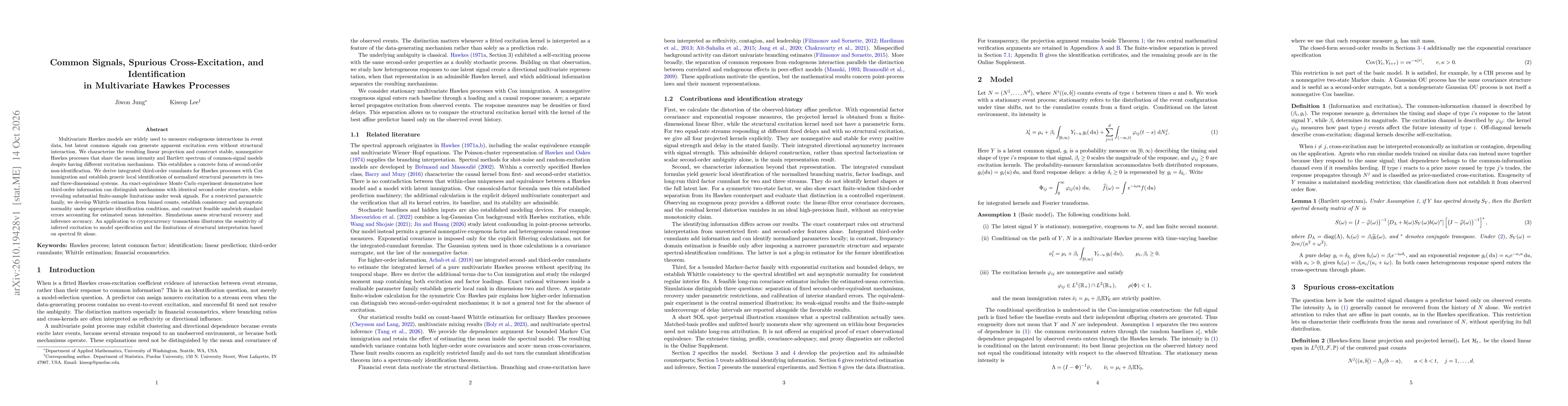 Thumbnail for Common Signals, Spurious Cross-Excitation, and Identification in Multivariate Hawkes Processes