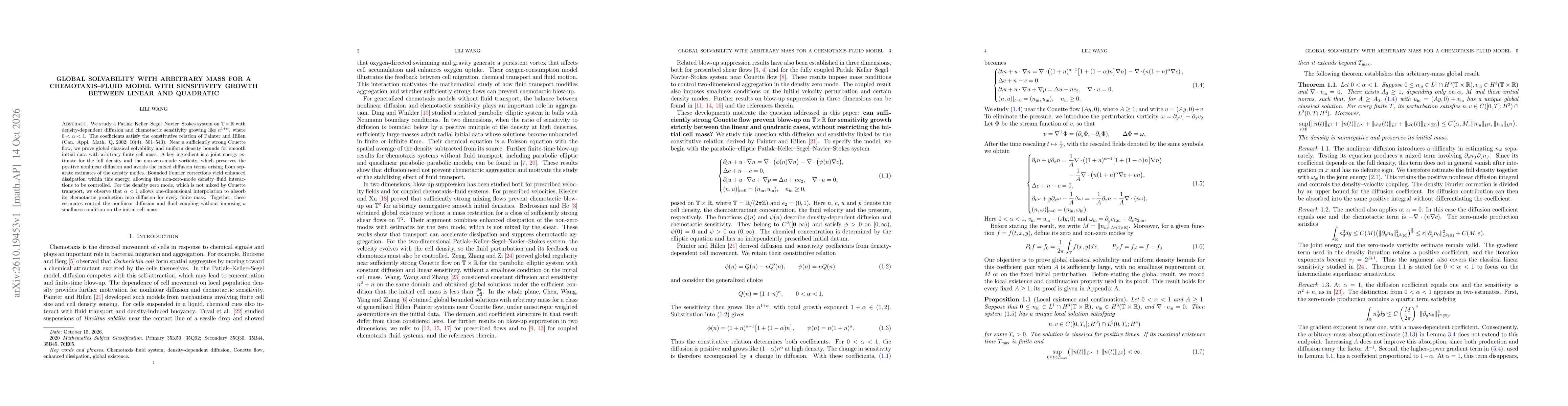 Thumbnail for Global solvability with arbitrary mass for a chemotaxis--fluid model with sensitivity growth between linear and quadratic