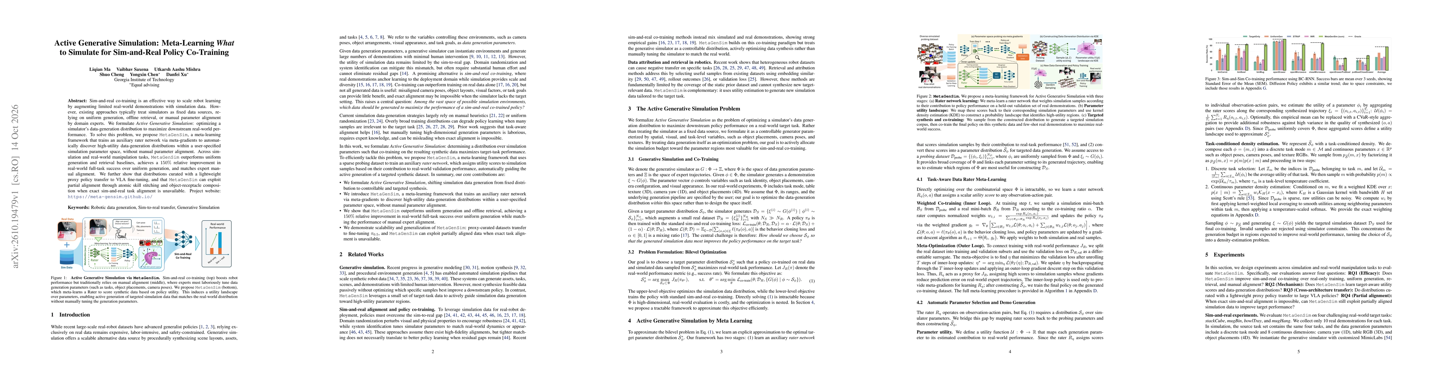 Thumbnail for Active Generative Simulation: Meta-Learning What to Simulate for Sim-and-Real Policy Co-Training