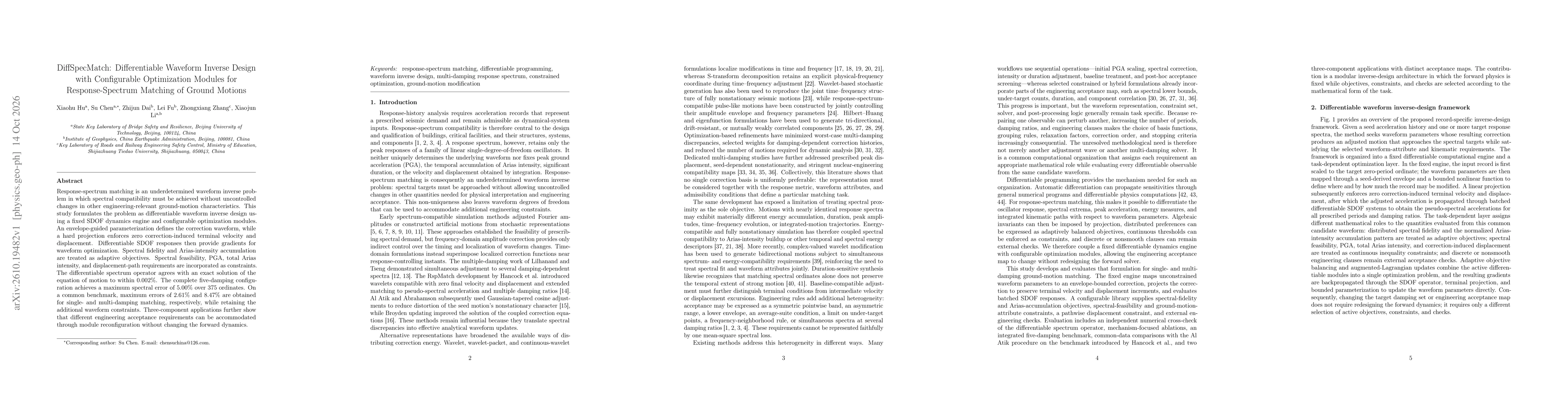 Thumbnail for DiffSpecMatch: Differentiable Waveform Inverse Design with Configurable Optimization Modules for Response-Spectrum Matching of Ground Motions