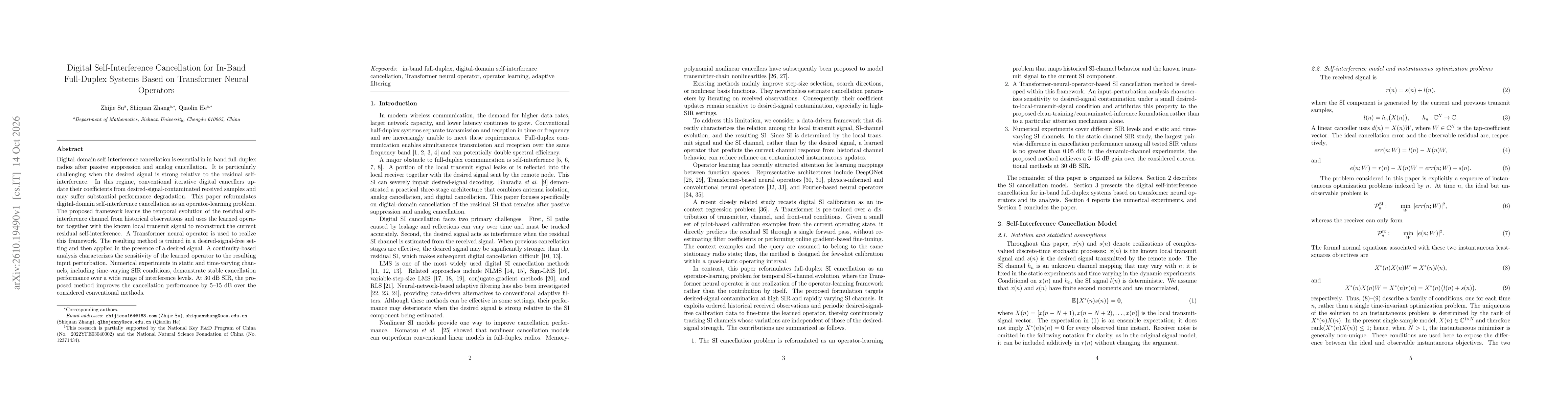 Thumbnail for Digital Self-Interference Cancellation for In-Band Full-Duplex Systems Based on Transformer Neural Operators