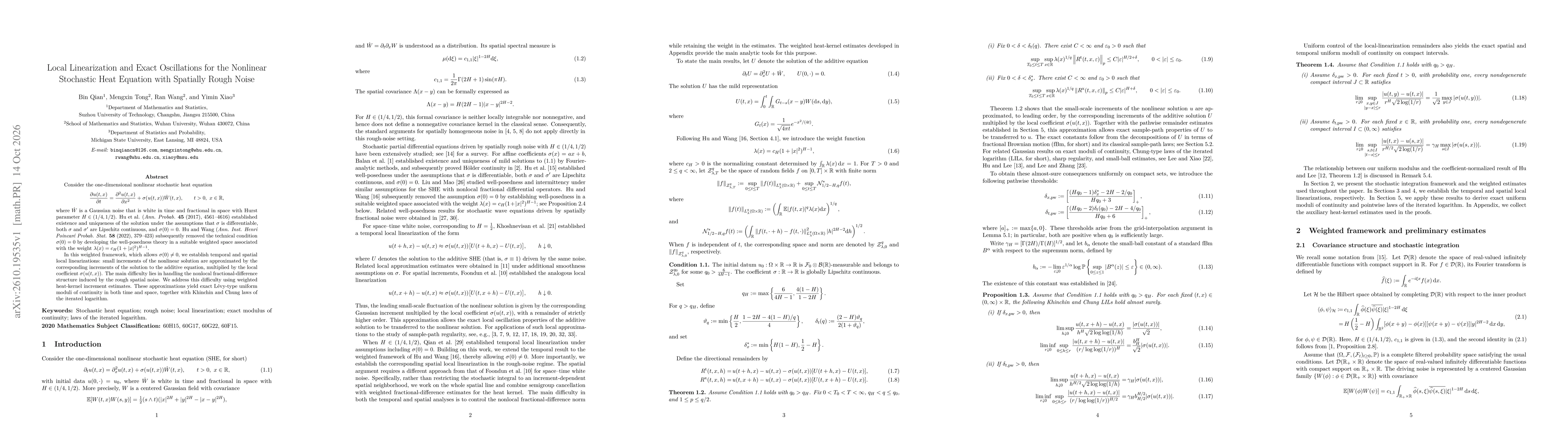Thumbnail for Local Linearization and Exact Oscillations for the Nonlinear Stochastic Heat Equation with Spatially Rough Noise