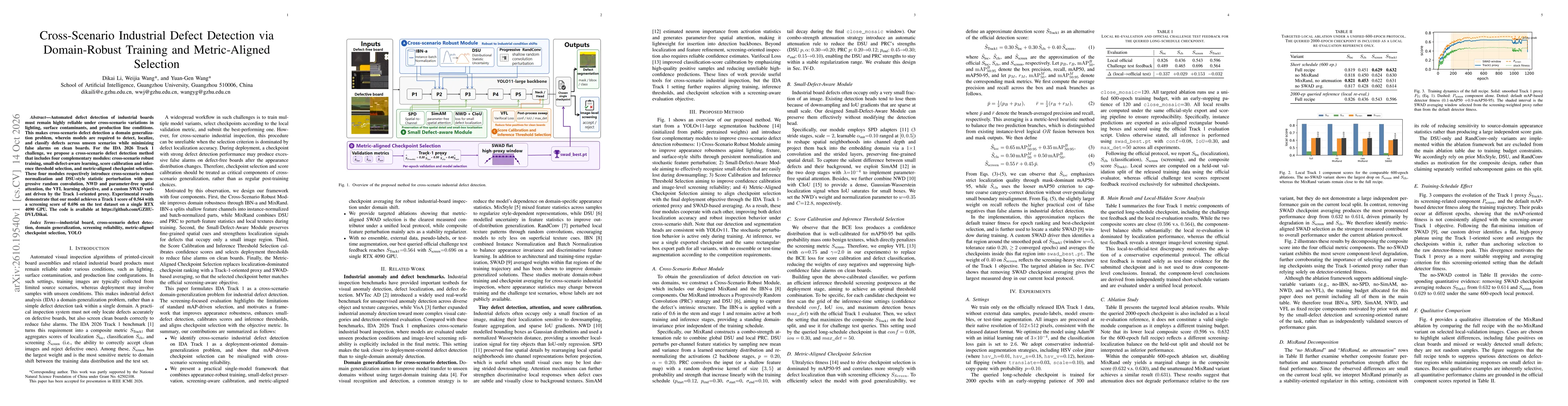 Thumbnail for Cross-Scenario Industrial Defect Detection via Domain-Robust Training and Metric-Aligned Selection