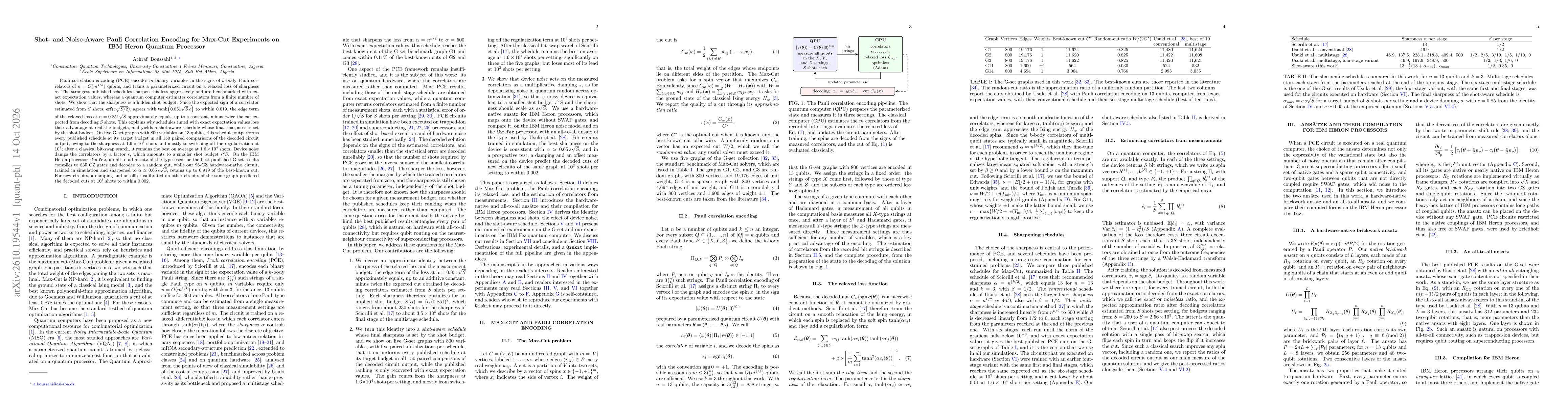 Thumbnail for Shot- and Noise-Aware Pauli Correlation Encoding for Max-Cut Experiments on IBM Heron Quantum Processor