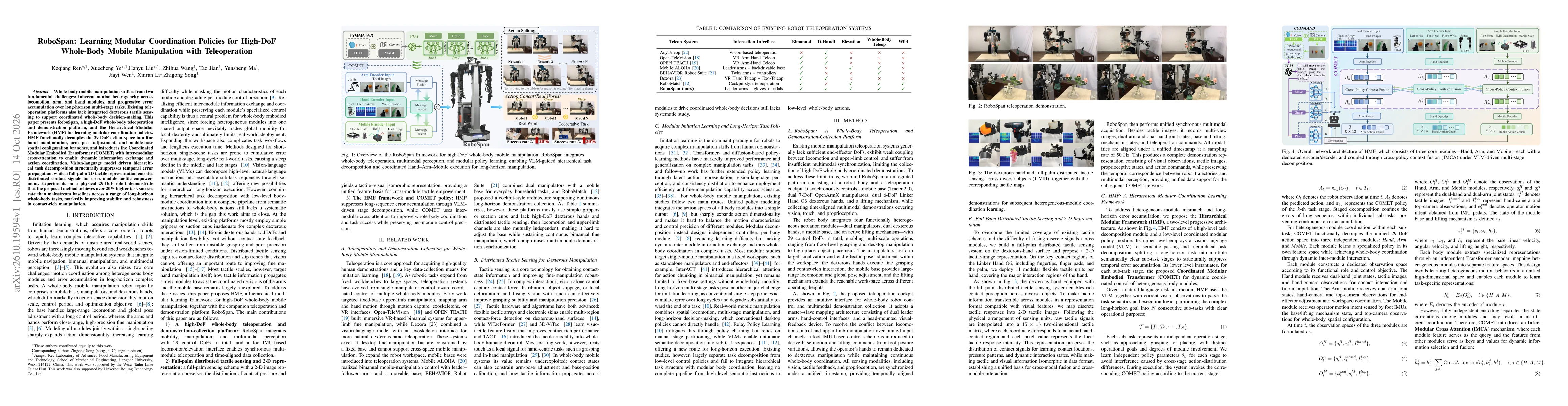 Thumbnail for RoboSpan: Learning Modular Coordination Policies for High-DoF Whole-Body Mobile Manipulation with Teleoperation