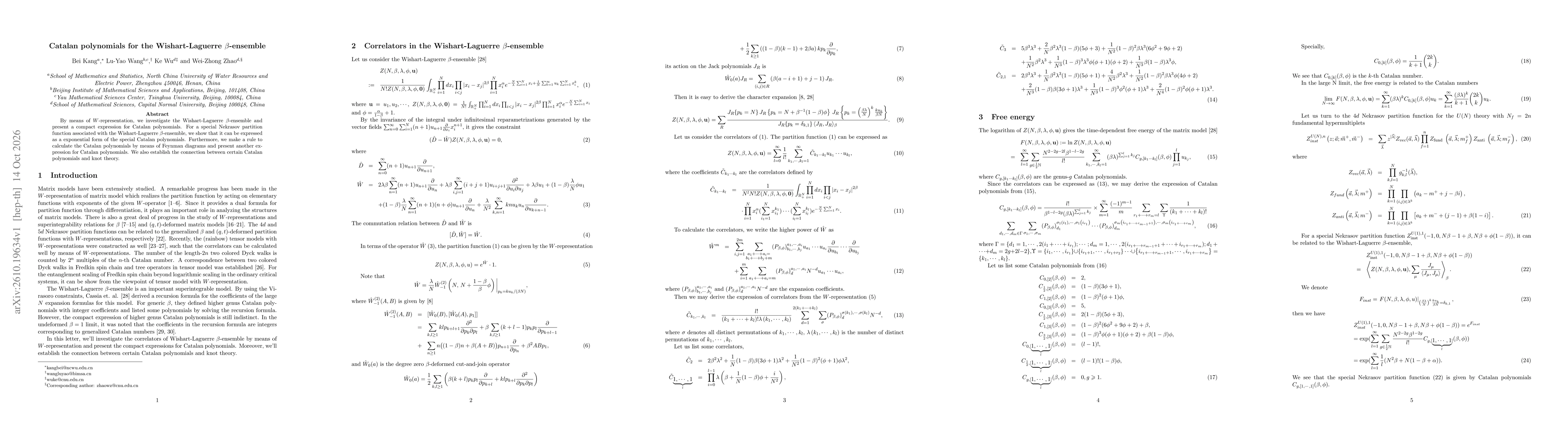 Thumbnail for Catalan polynomials for the Wishart-Laguerre $β$-ensemble