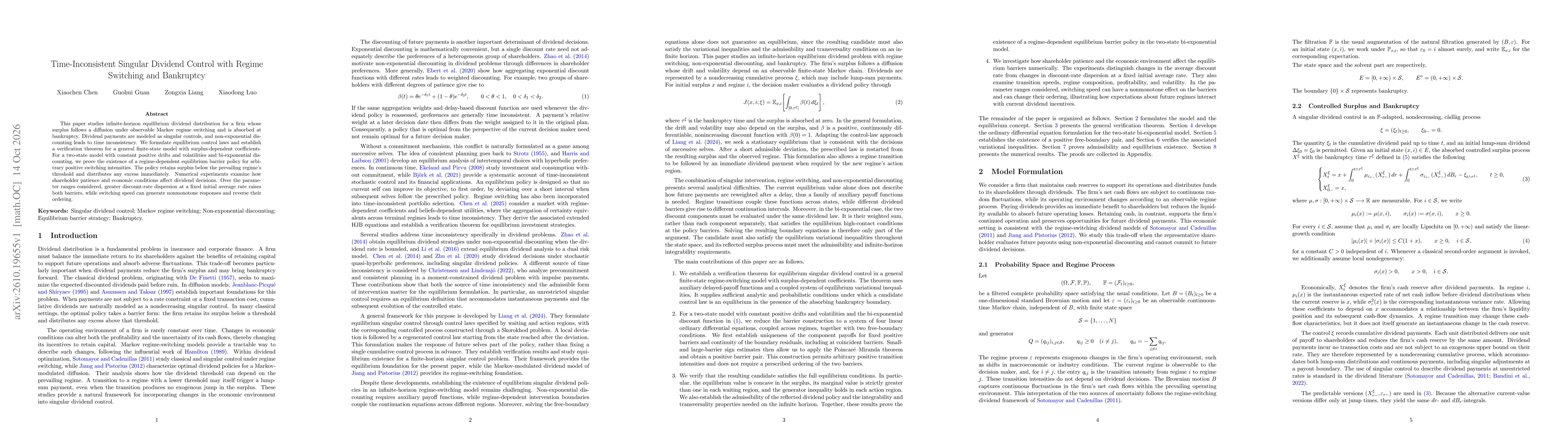 Thumbnail for Time-Inconsistent Singular Dividend Control with Regime Switching and Bankruptcy
