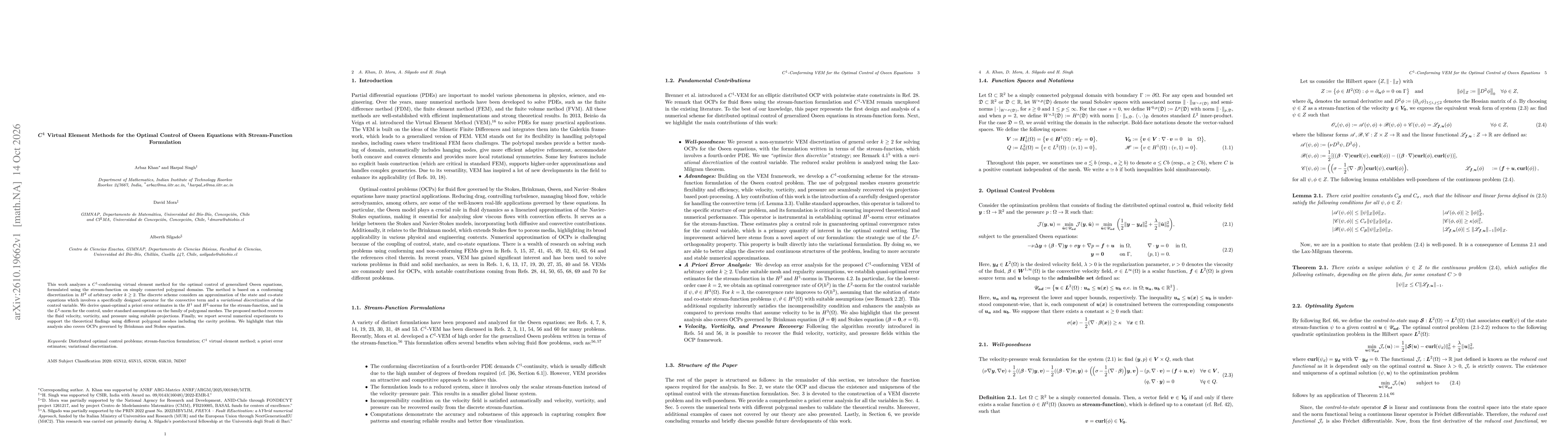 Thumbnail for C1 Virtual Element Methods for the Optimal Control of Oseen Equations with Stream-Function Formulation