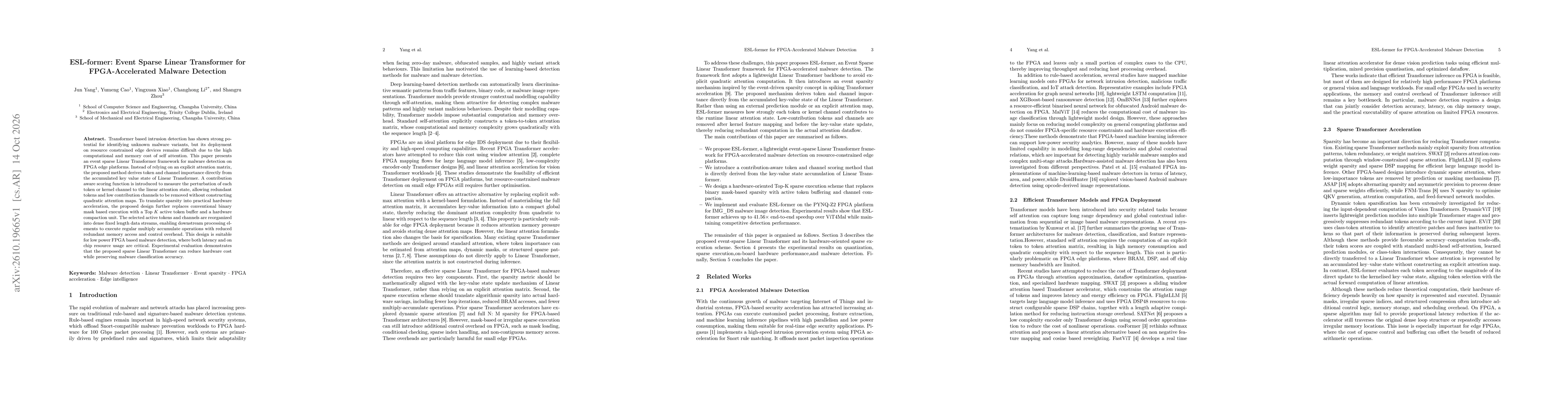 Thumbnail for ESL-former: Event Sparse Linear Transformer for FPGA-Accelerated Malware Detection