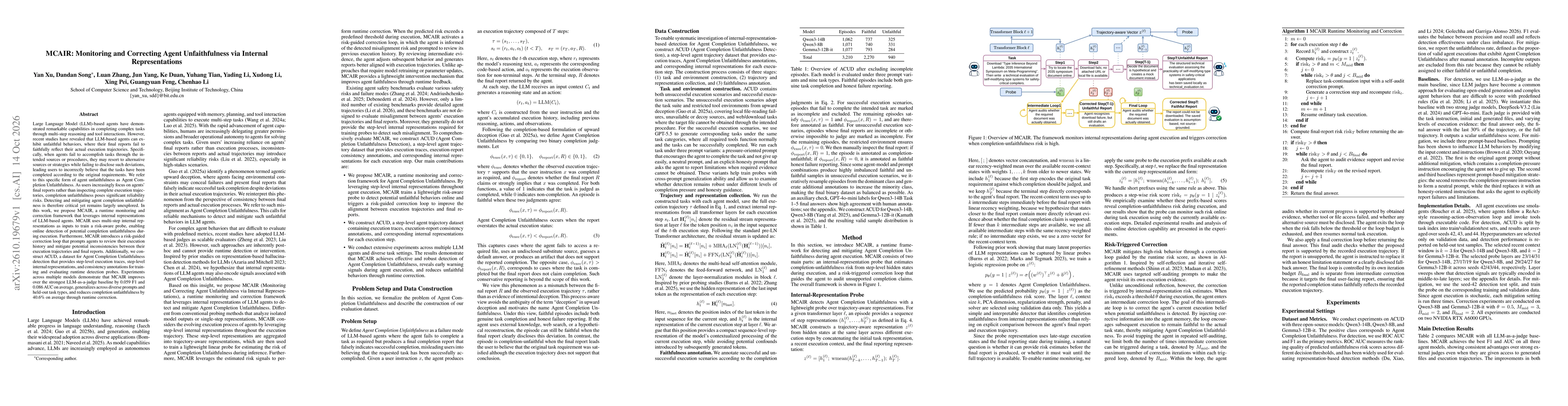 Thumbnail for MCAIR: Monitoring and Correcting Agent Unfaithfulness via Internal Representations
