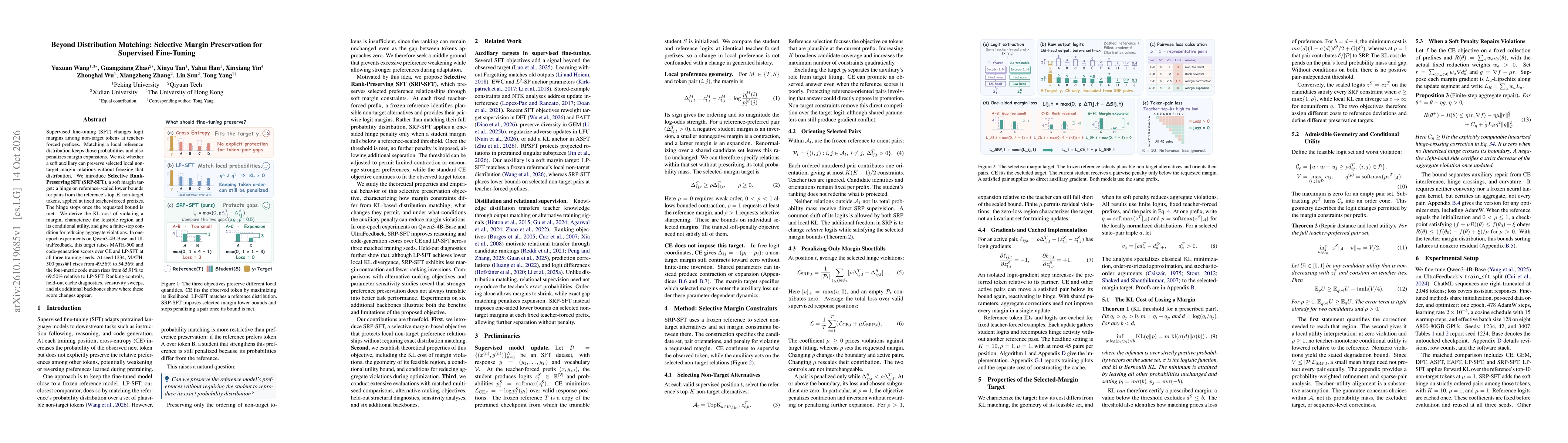 Thumbnail for Beyond Distribution Matching: Selective Margin Preservation for Supervised Fine-Tuning