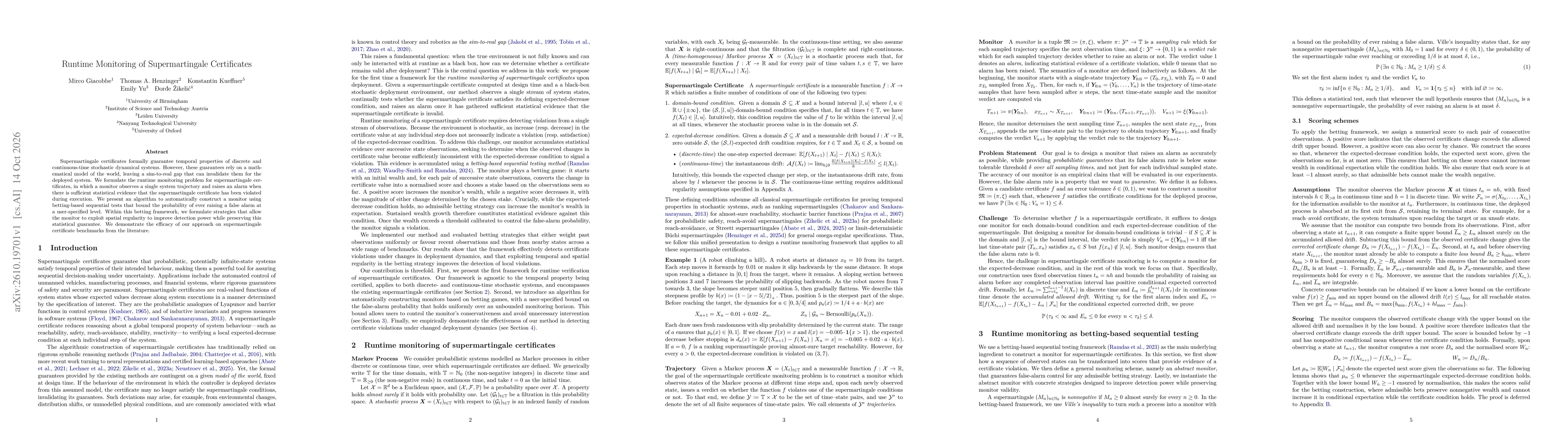Thumbnail for Runtime Monitoring of Supermartingale Certificates