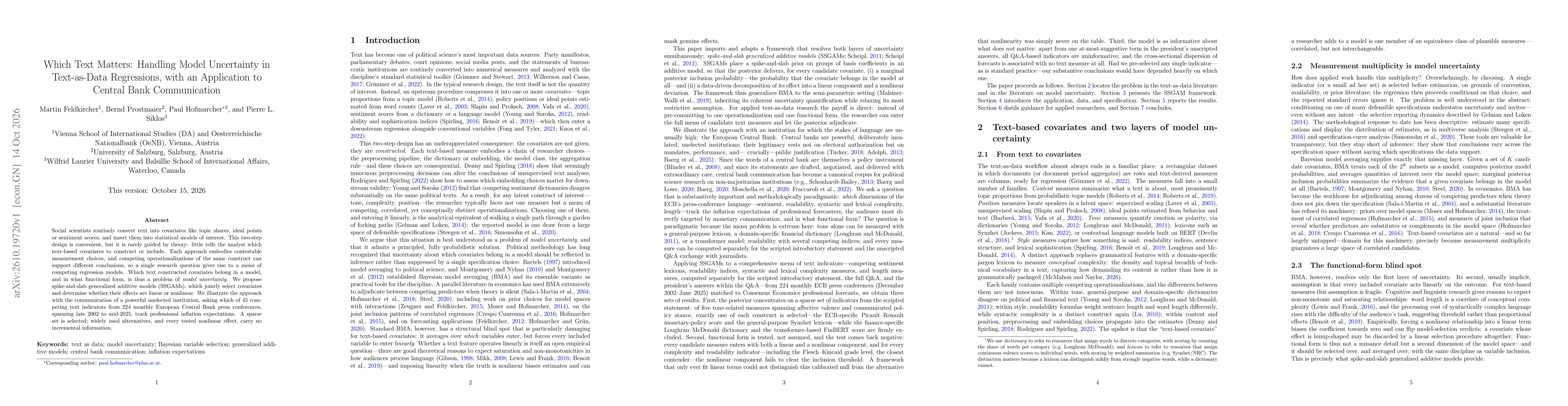 Thumbnail for Which Text Matters: Handling Model Uncertainty in Text-as-Data Regressions, with an Application to Central Bank Communication