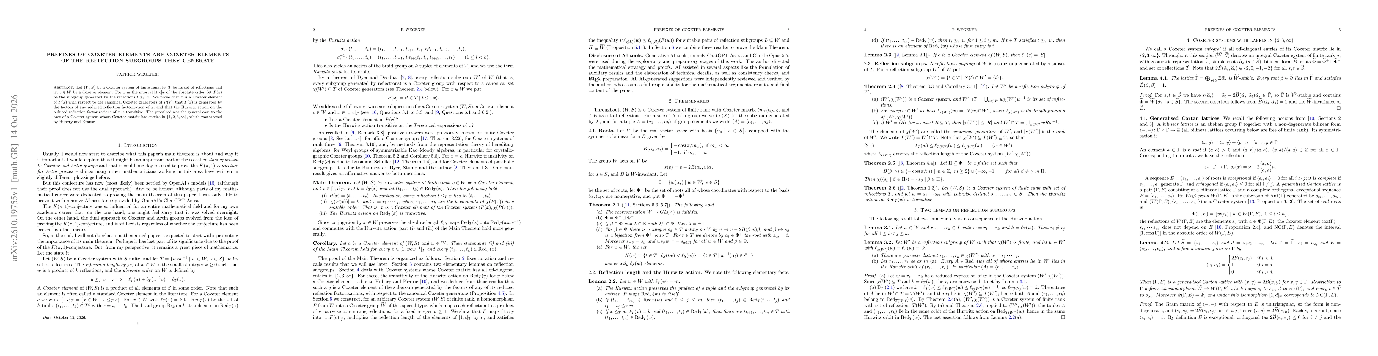 Thumbnail for Prefixes of Coxeter elements are Coxeter elements of the reflection subgroups they generate
