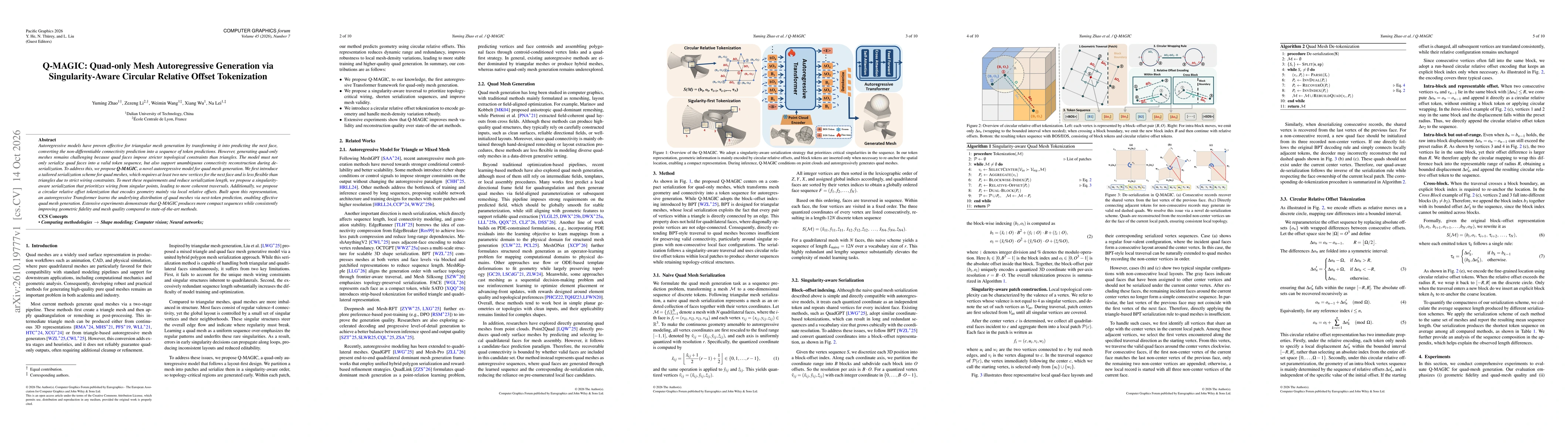 Thumbnail for Q-MAGIC: Quad-only Mesh Autoregressive Generation via Singularity-Aware Circular Relative Offset Tokenization