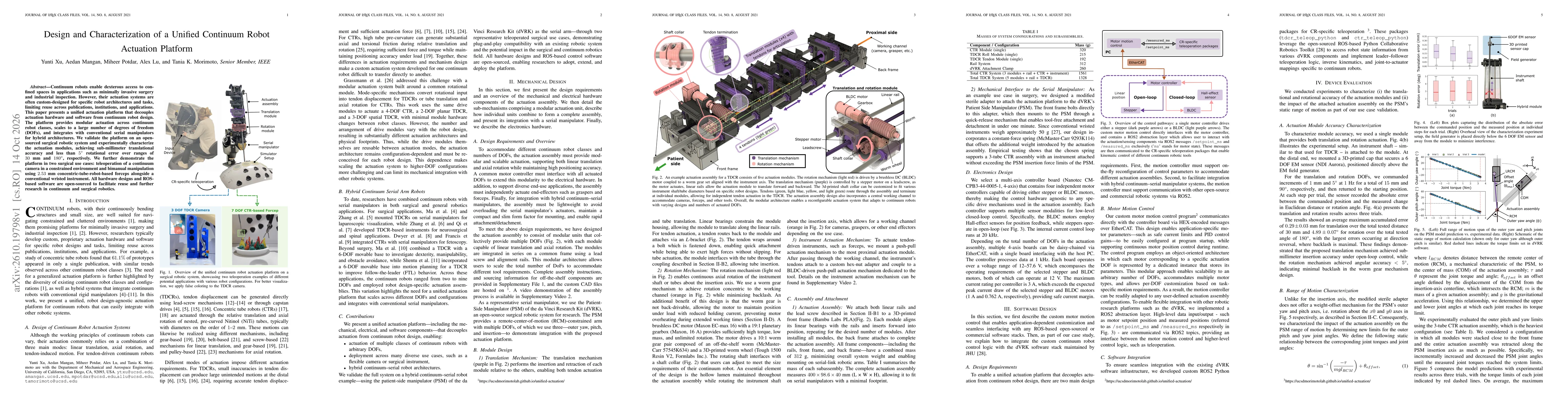 Thumbnail for Design and Characterization of a Unified Continuum Robot Actuation Platform