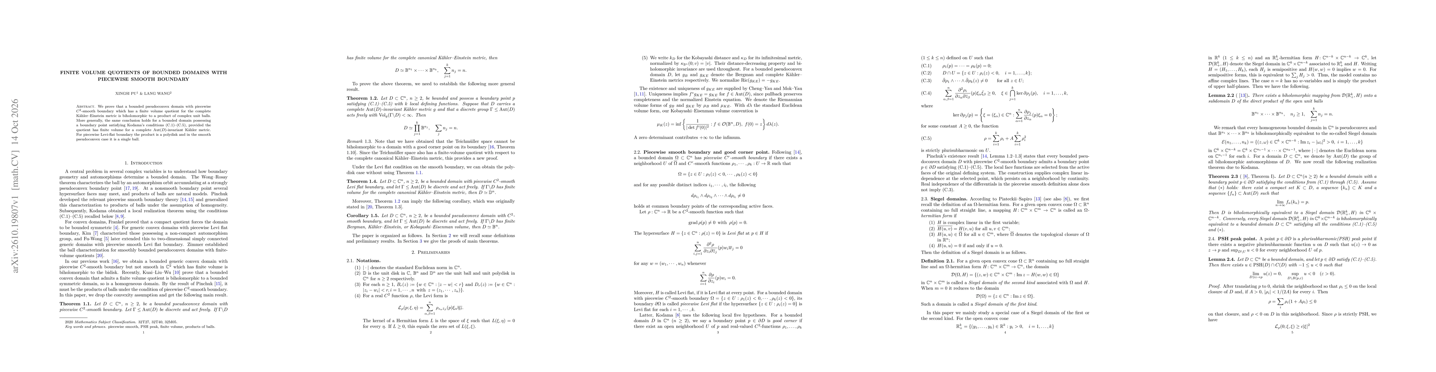 Thumbnail for Finite volume quotients of bounded domains with piecewise smooth boundary