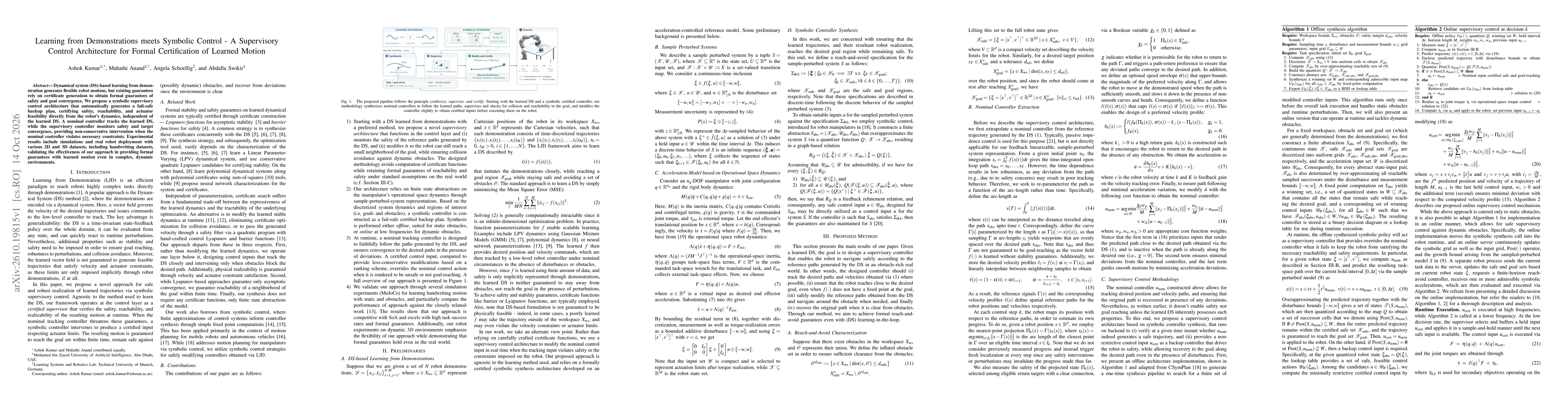 Thumbnail for Learning from Demonstrations meets Symbolic Control - A Supervisory Control Architecture for Formal Certification of Learned Motion
