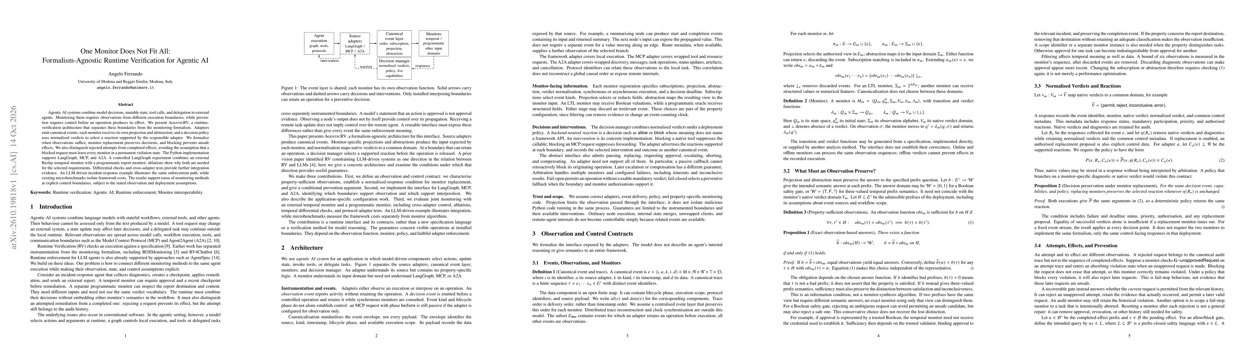 Thumbnail for One Monitor Does Not Fit All: Formalism-Agnostic Runtime Verification for Agentic AI