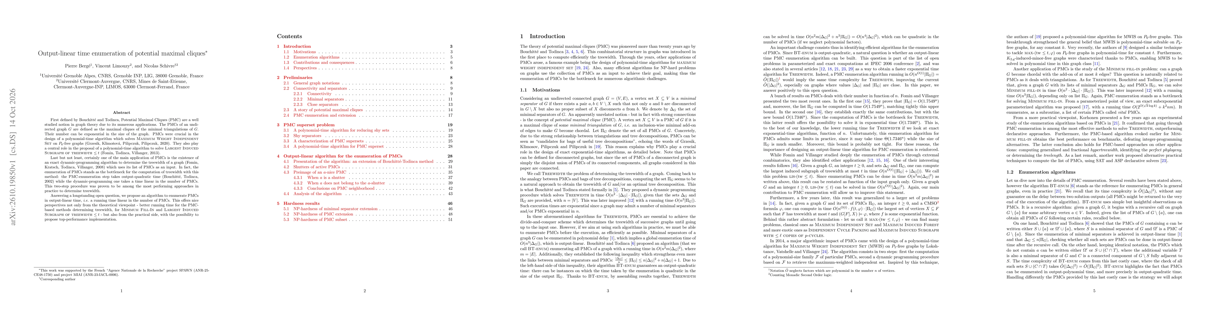 Thumbnail for Output-linear time enumeration of potential maximal cliques