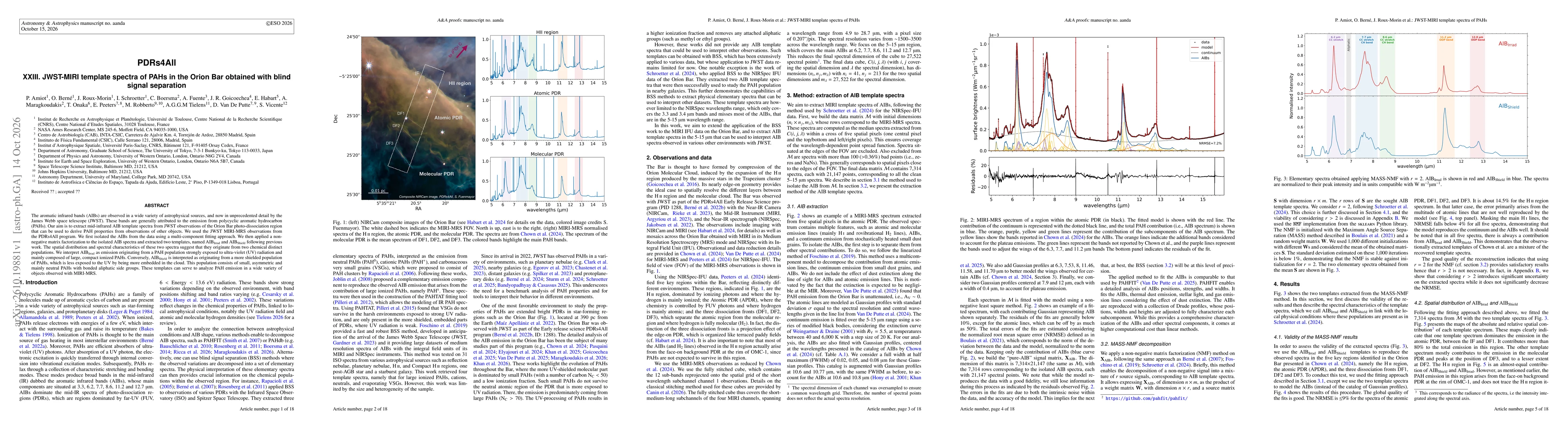 Thumbnail for PDRs4All XXIII. JWST-MIRI template spectra of PAHs in the Orion Bar obtained with blind signal separation