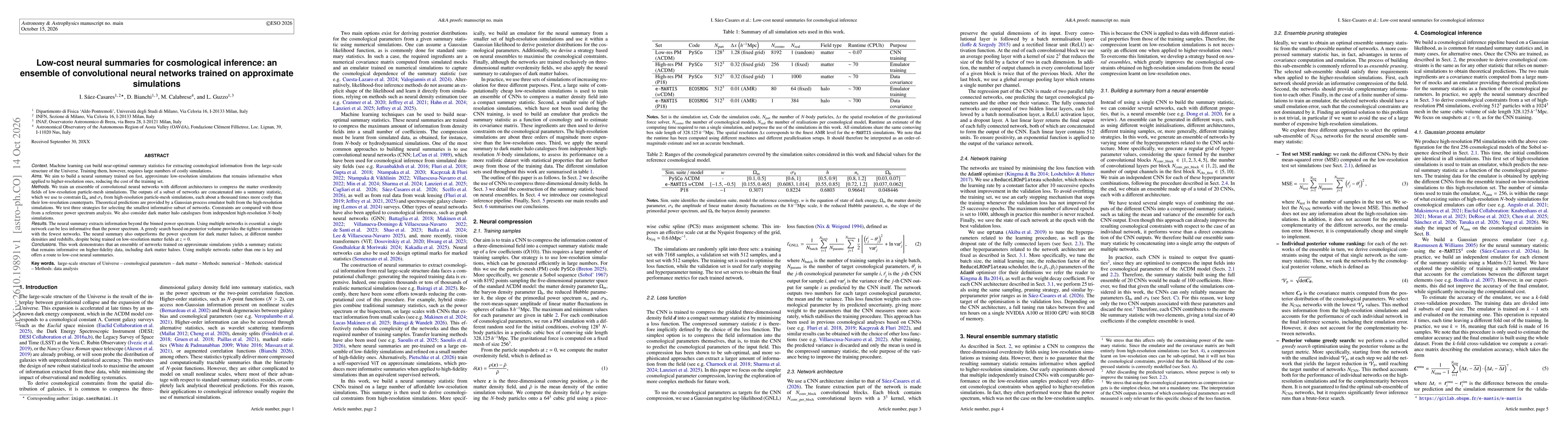 Thumbnail for Low-cost neural summaries for cosmological inference: an ensemble of convolutional neural networks trained on approximate simulations