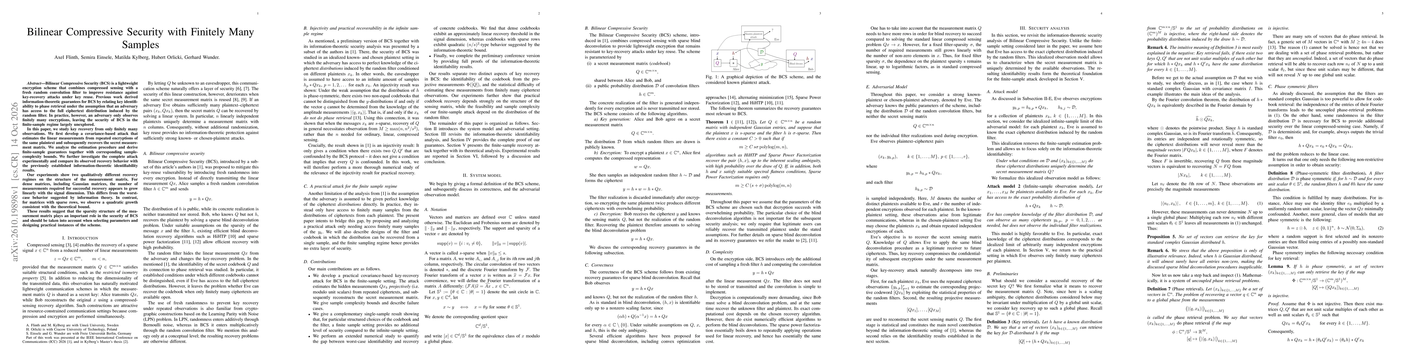 Thumbnail for Bilinear Compressive Security with Finitely Many Samples