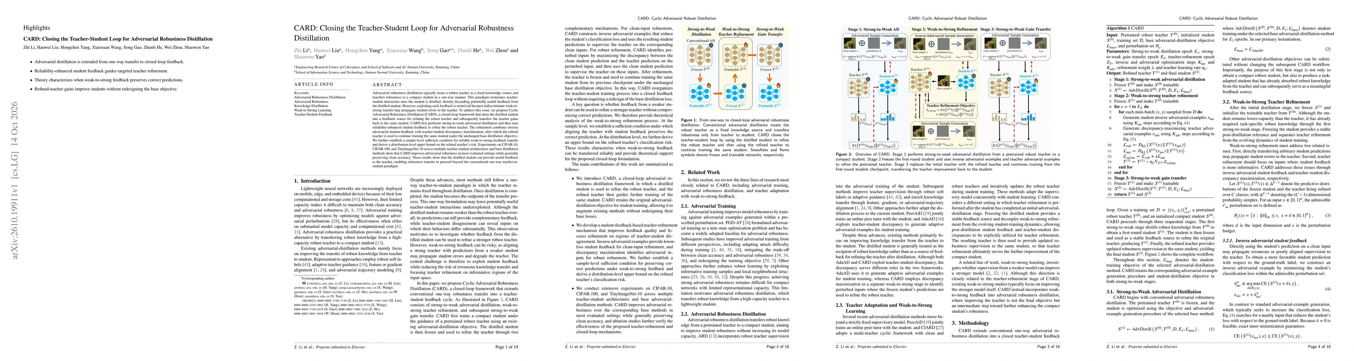 Thumbnail for CARD: Closing the Teacher-Student Loop for Adversarial Robustness Distillation