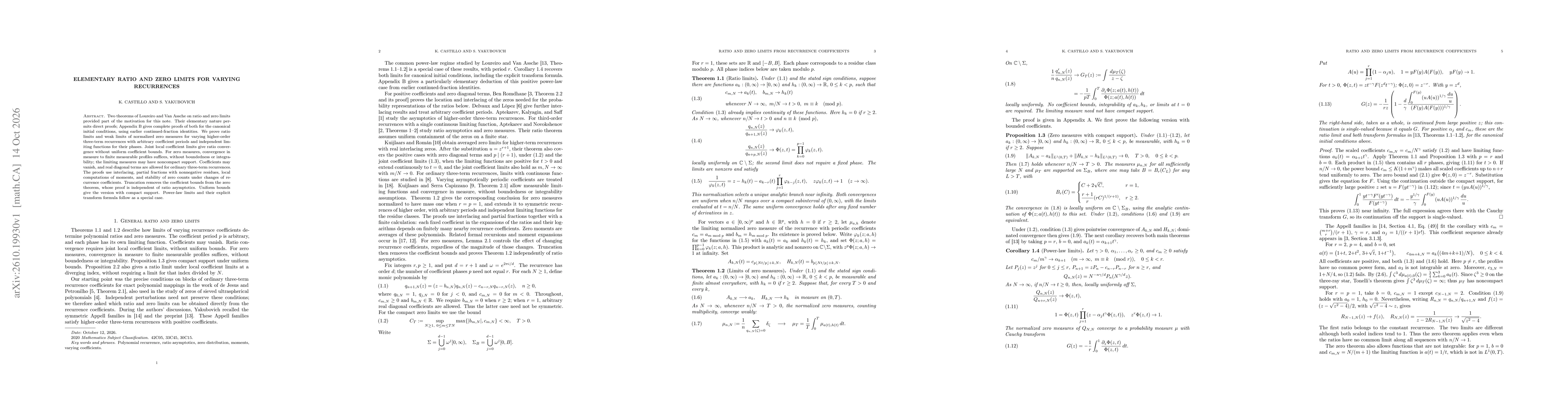 Thumbnail for Elementary ratio and zero limits for varying recurrences