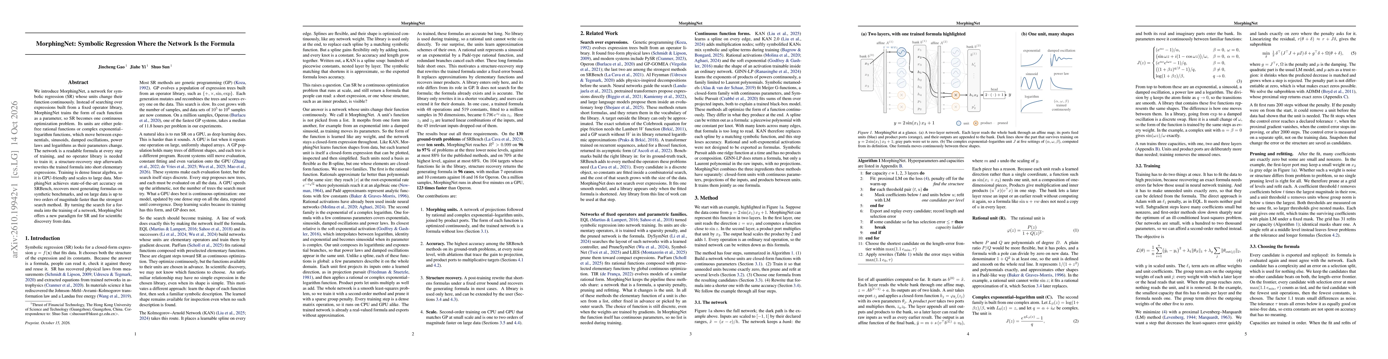 Thumbnail for MorphingNet: Symbolic Regression Where the Network Is the Formula