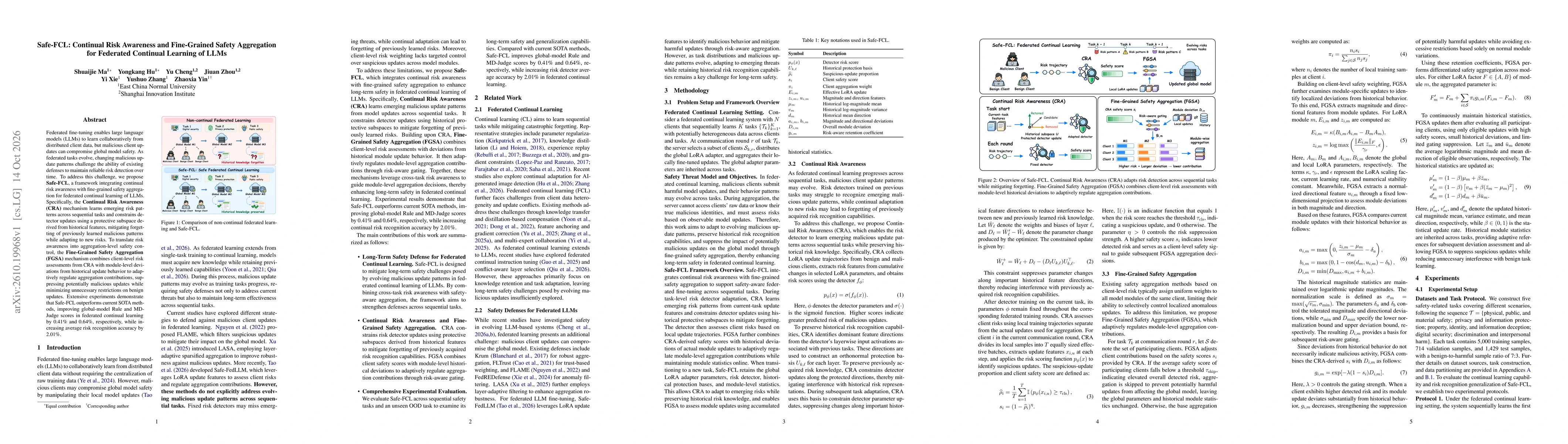 Thumbnail for Safe-FCL: Continual Risk Awareness and Fine-Grained Safety Aggregation for Federated Continual Learning of LLMs