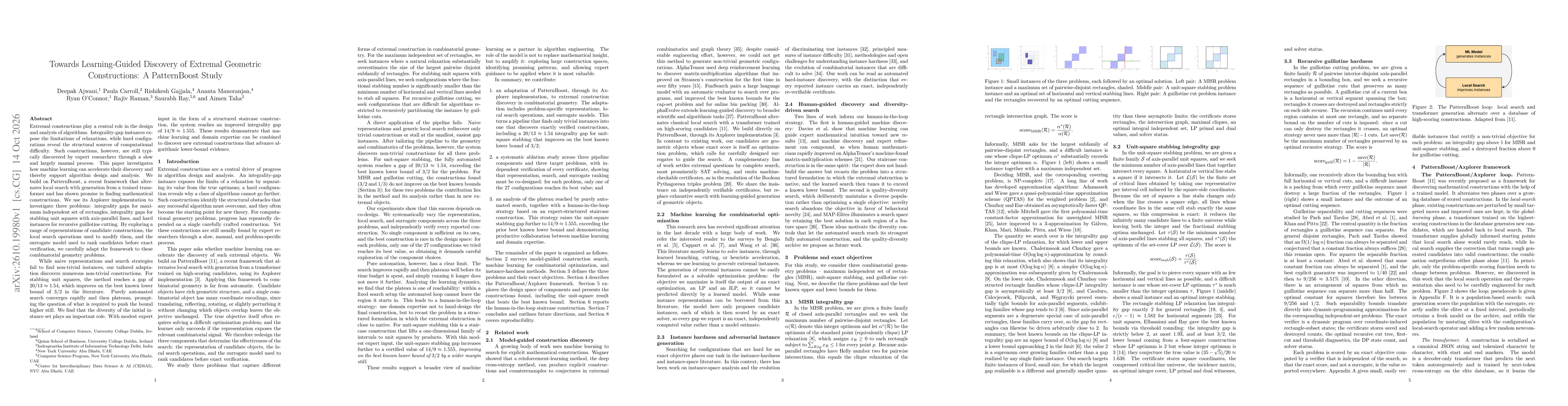 Thumbnail for Towards Learning-Guided Discovery of Extremal Geometric Constructions: A PatternBoost Study