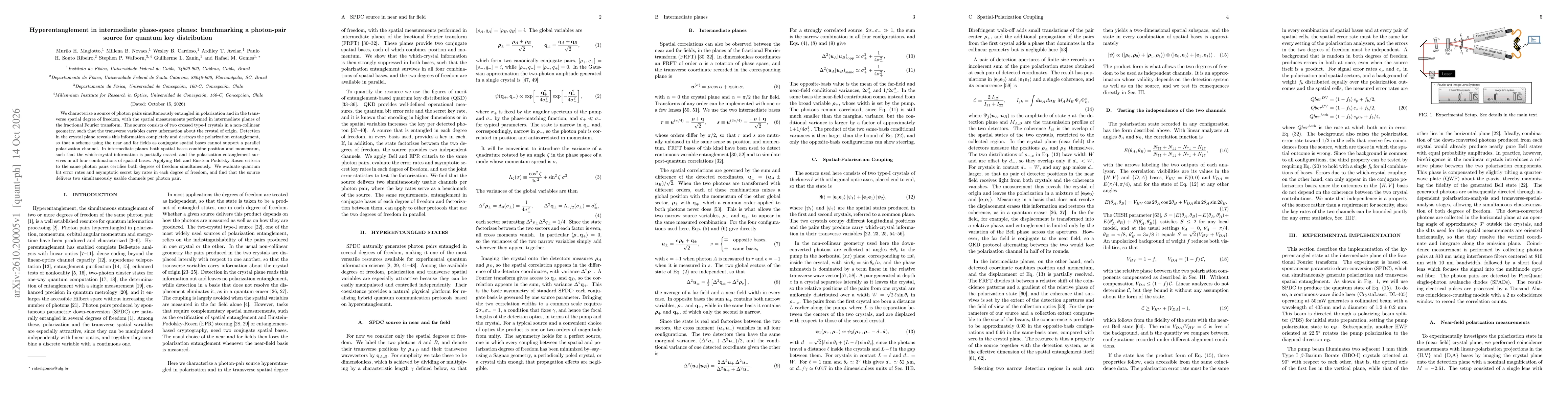 Thumbnail for Hyperentanglement in intermediate phase-space planes: benchmarking a photon-pair source for quantum key distribution