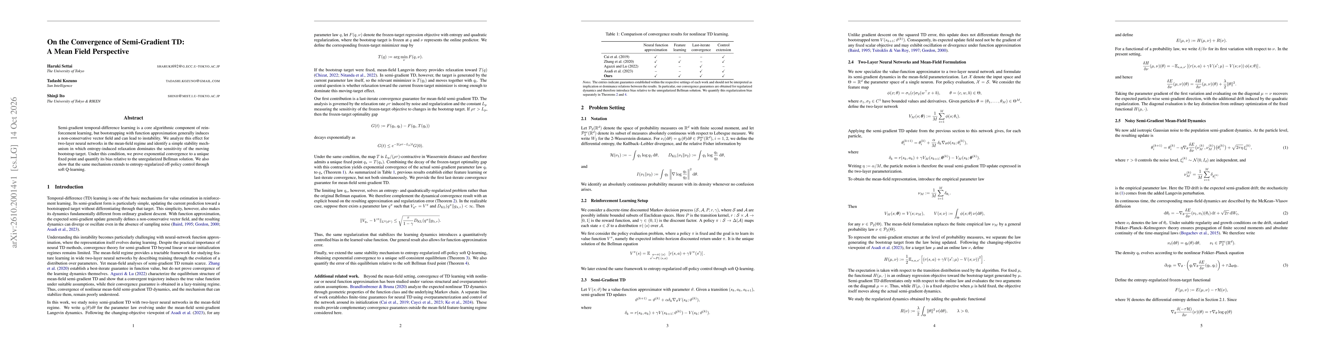 Thumbnail for On the Convergence of Semi-Gradient TD: A Mean Field Perspective