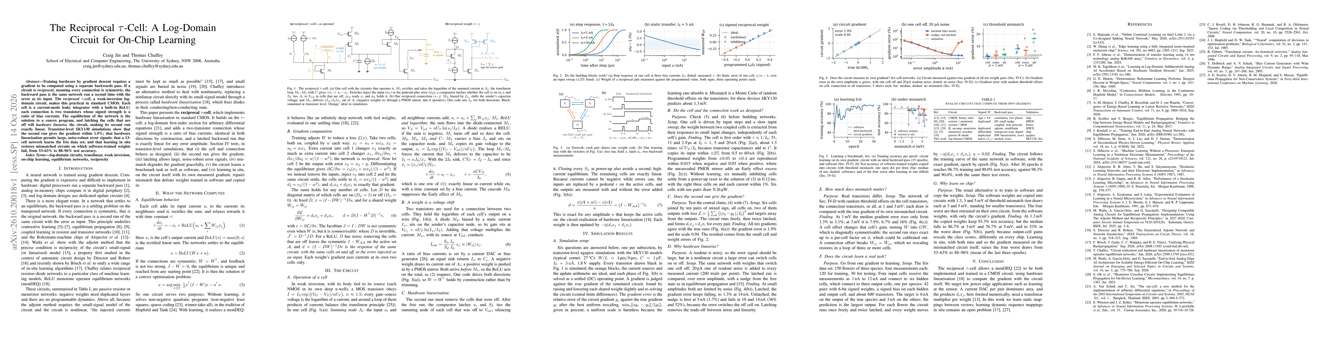 Thumbnail for The Reciprocal tau-Cell: A Log-Domain Circuit for On-Chip Learning
