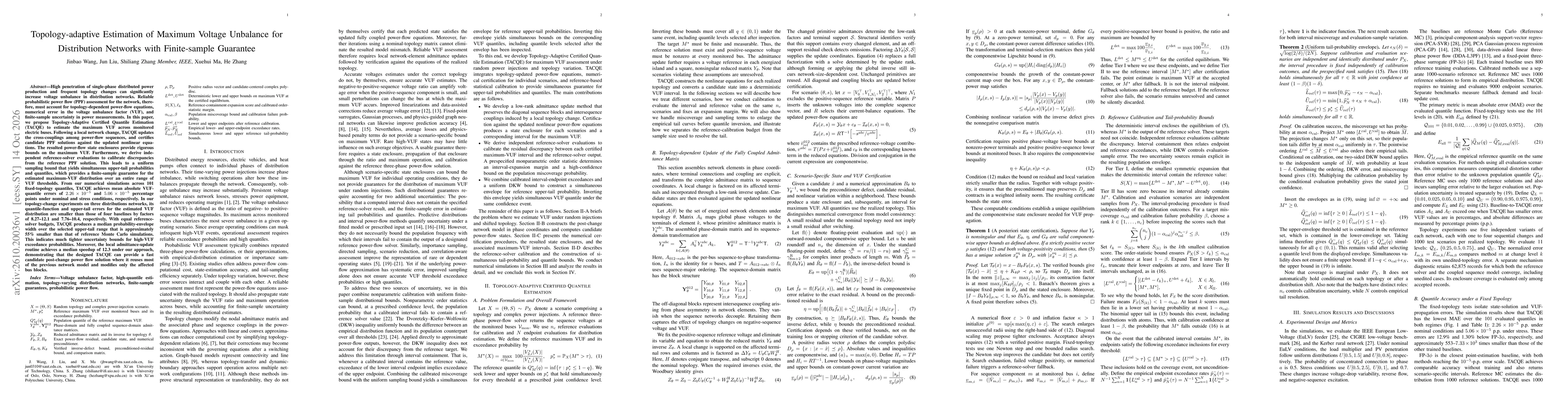Thumbnail for Topology-adaptive Estimation of Maximum Voltage Unbalance for Distribution Networks with Finite-sample Guarantee