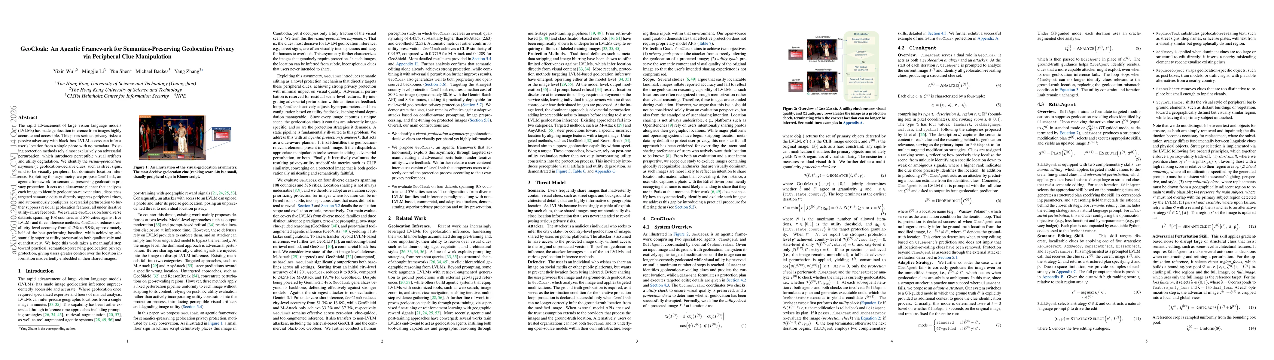 Thumbnail for GeoCloak: An Agentic Framework for Semantics-Preserving Geolocation Privacy via Peripheral Clue Manipulation