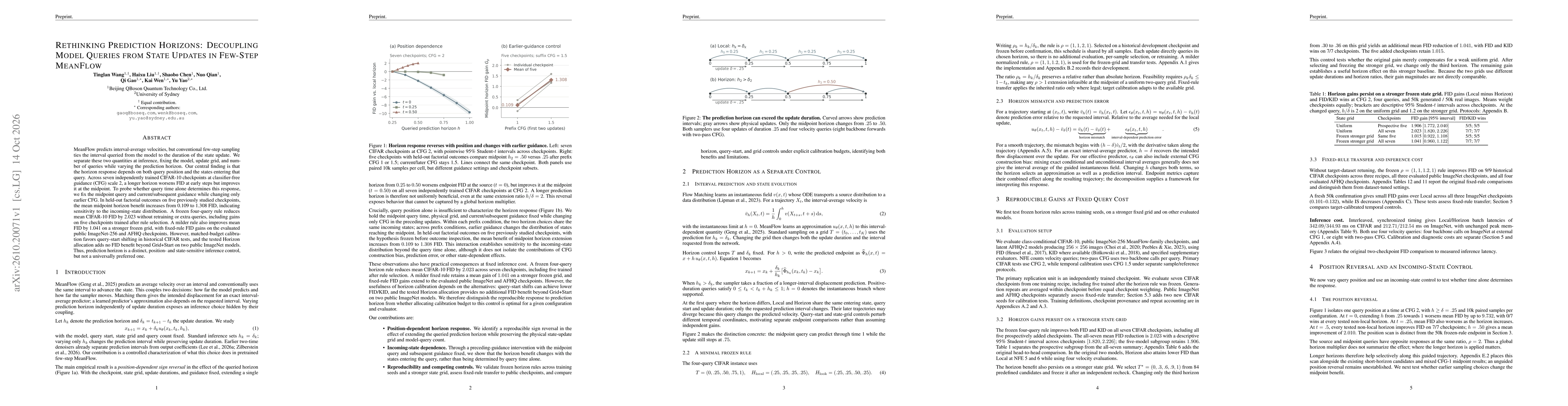 Thumbnail for Rethinking Prediction Horizons: Decoupling Model Queries from State Updates in Few-Step MeanFlow