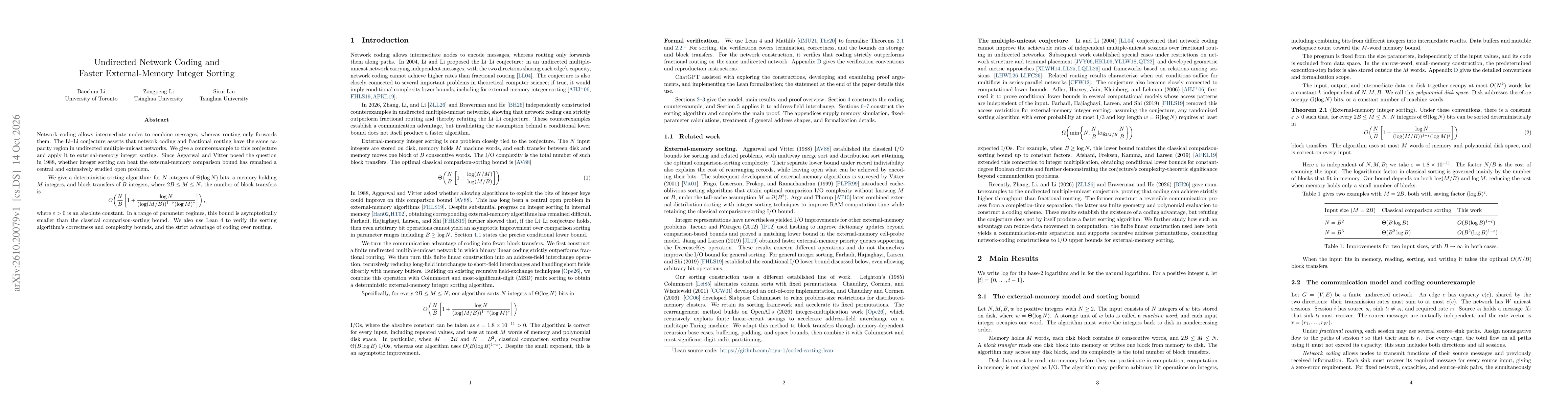 Thumbnail for Undirected Network Coding and Faster External-Memory Integer Sorting