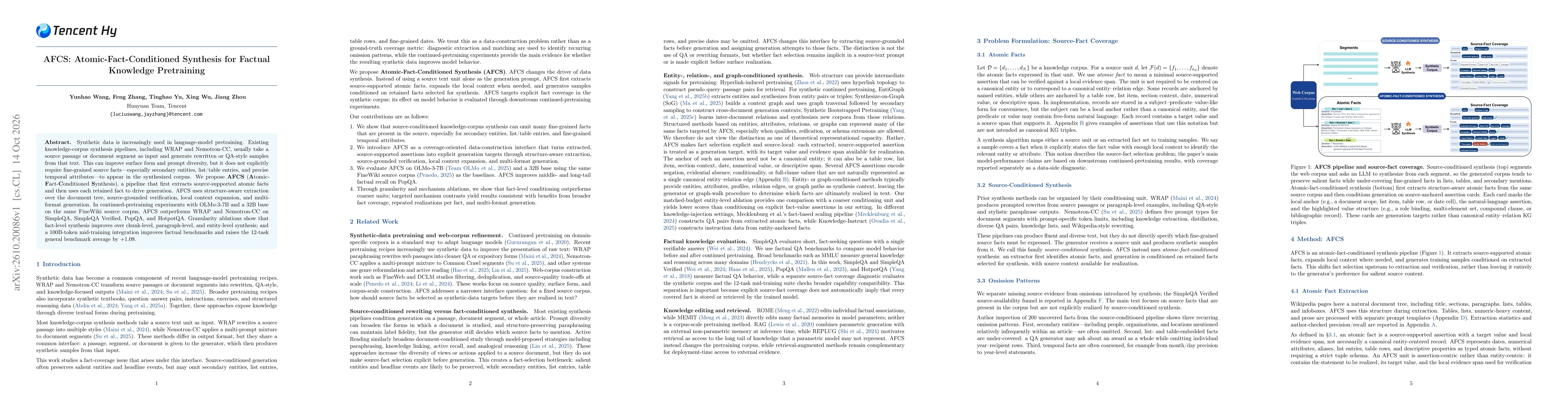 Thumbnail for AFCS: Atomic-Fact-Conditioned Synthesis for Factual Knowledge Pretraining