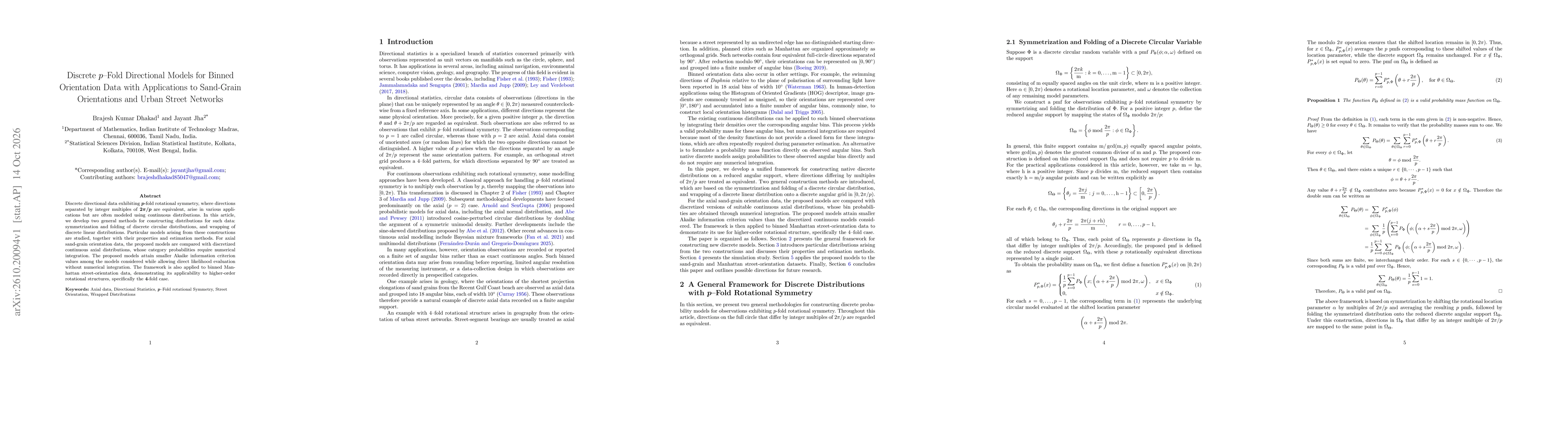 Thumbnail for Discrete p-Fold Directional Models for Binned Orientation Data with Applications to Sand-Grain Orientations and Urban Street Networks