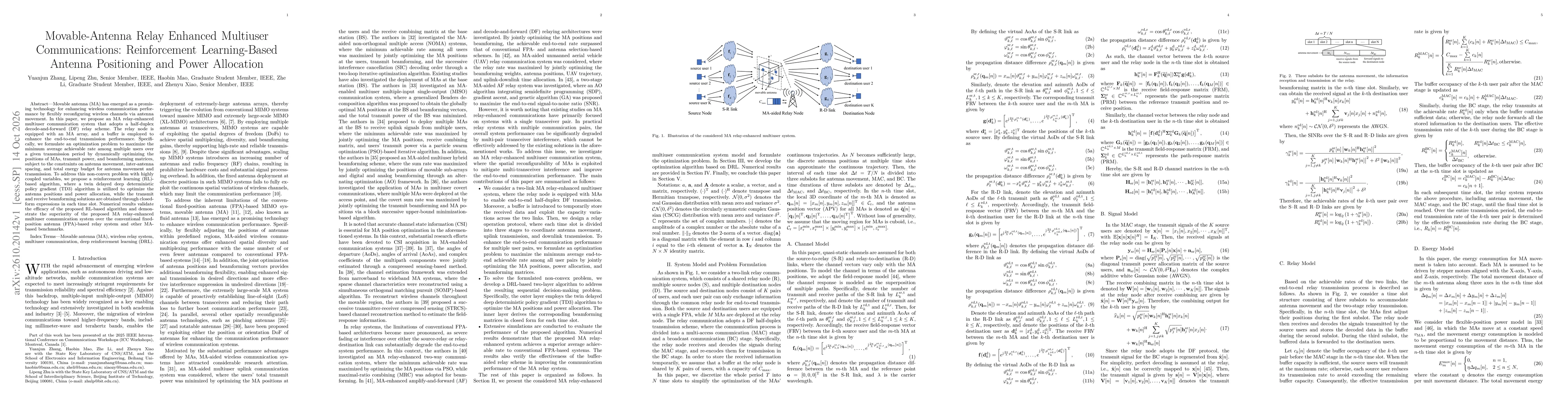 Thumbnail for Movable-Antenna Relay Enhanced Multiuser Communications: Reinforcement Learning-Based Antenna Positioning and Power Allocation