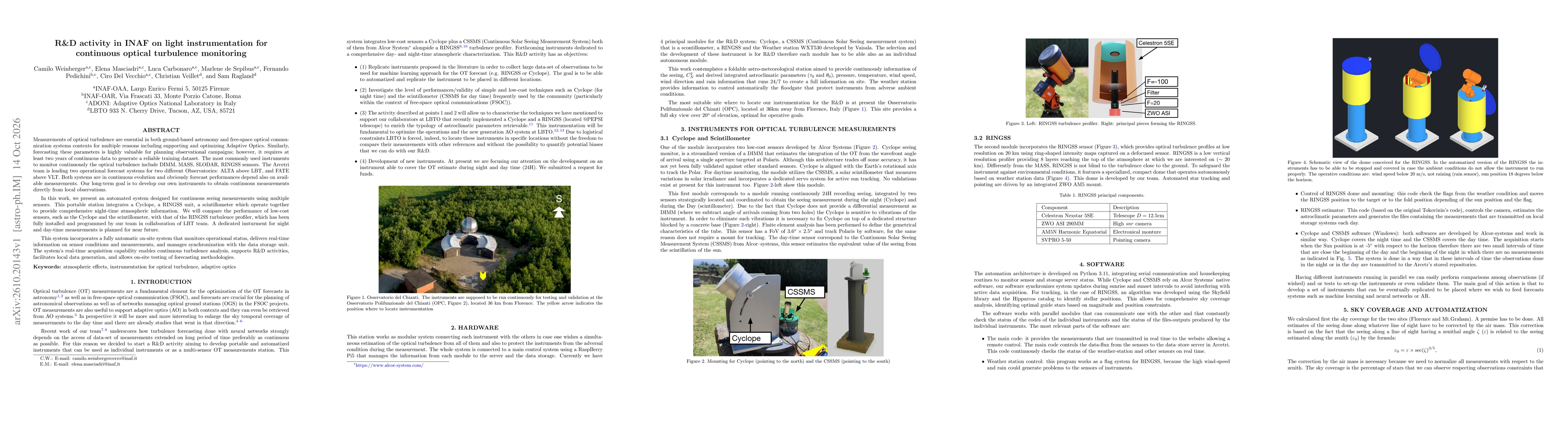 Thumbnail for R&D activity in INAF on light instrumentation for continuous optical turbulence monitoring