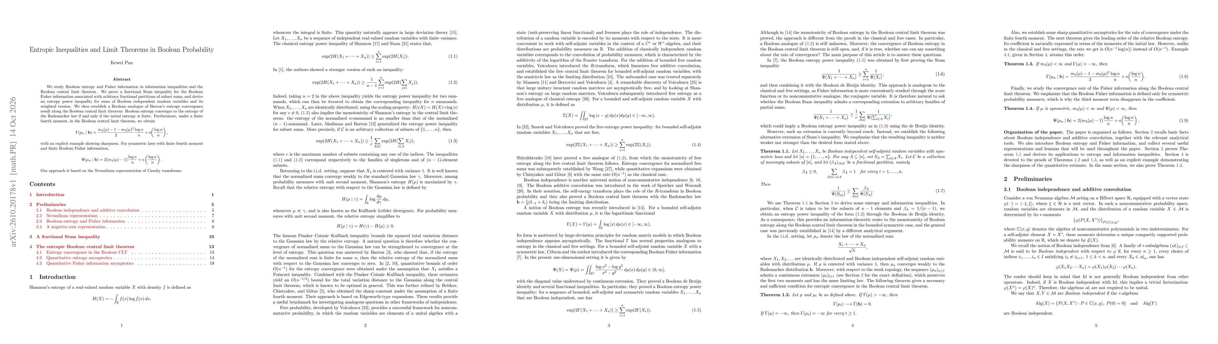 Thumbnail for Entropic Inequalities and Limit Theorems in Boolean Probability