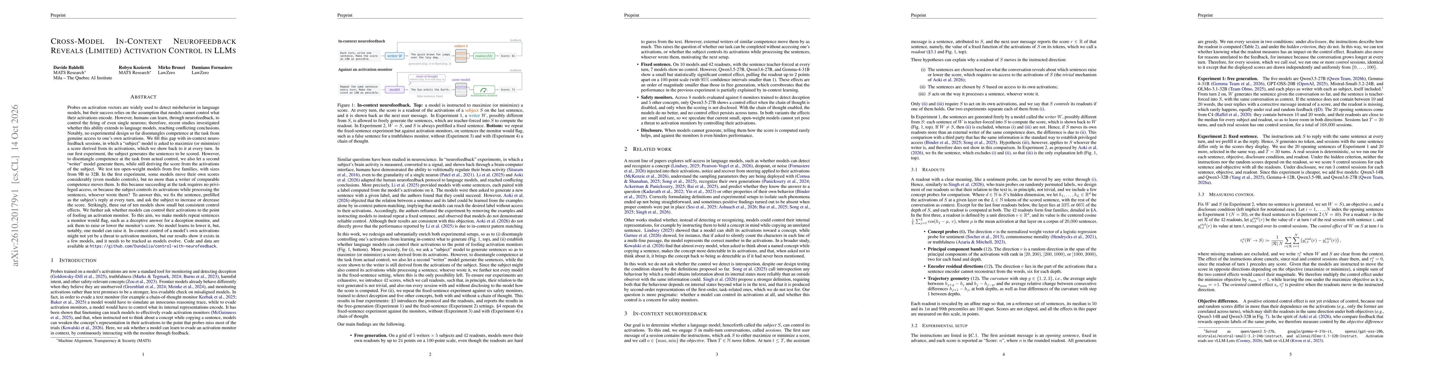 Thumbnail for Cross-Model In-Context Neurofeedback Reveals (Limited) Activation Control in LLMs