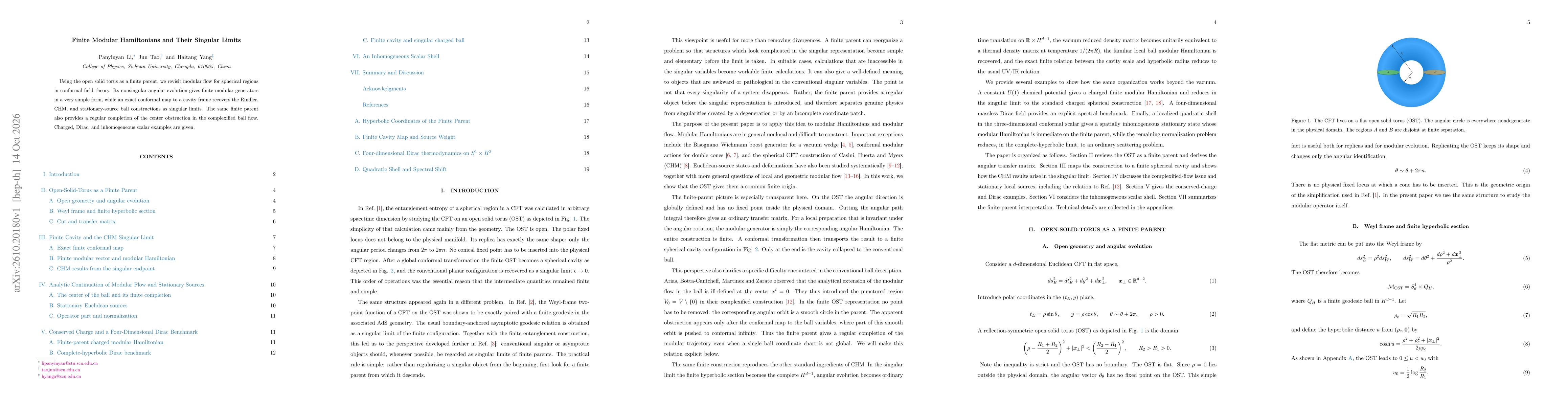 Thumbnail for Finite Modular Hamiltonians and Their Singular Limits